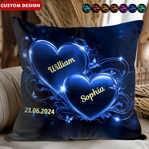 Double Heart Personalized Couple Pillow - Anniversary Gift for Wife Husband