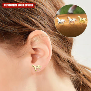 Personalized Sterling Silver Little Galloping Horse Stud Earrings with Engraved Initial Birthday Anniversary Gift for Horse Lover