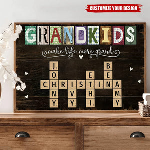 Personalized Grandkids Names Scrabble Gift For Grandparents Poster