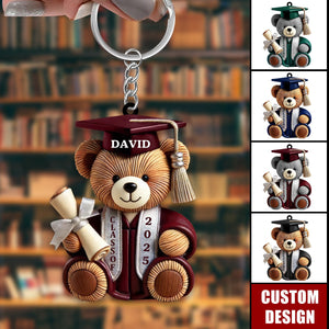 Graduation Bear - Personalized Acrylic Keychain, Graduation Gift