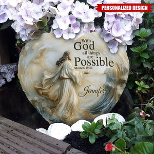 With God All Things Are Possible-Personalized Christian Heart Shaped Stone