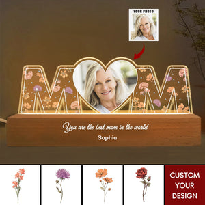 Mom Everything I Am Is Because Of You Birth Month Flower Photo Upload Personalized Led Night Light, Mother's Day Gift