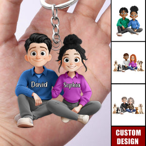 New Version Couple And Dog Cartoon Style Personalized Couple Keychain