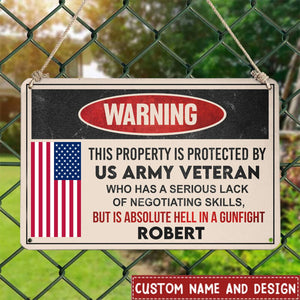 This property is protected by a Veteran - Gift for a Veteran - Personalised Custom Metal Sign