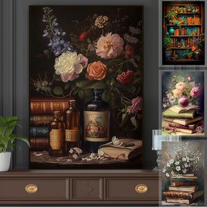 Vintage Flowers And Books Poster- Gift For Book Lovers