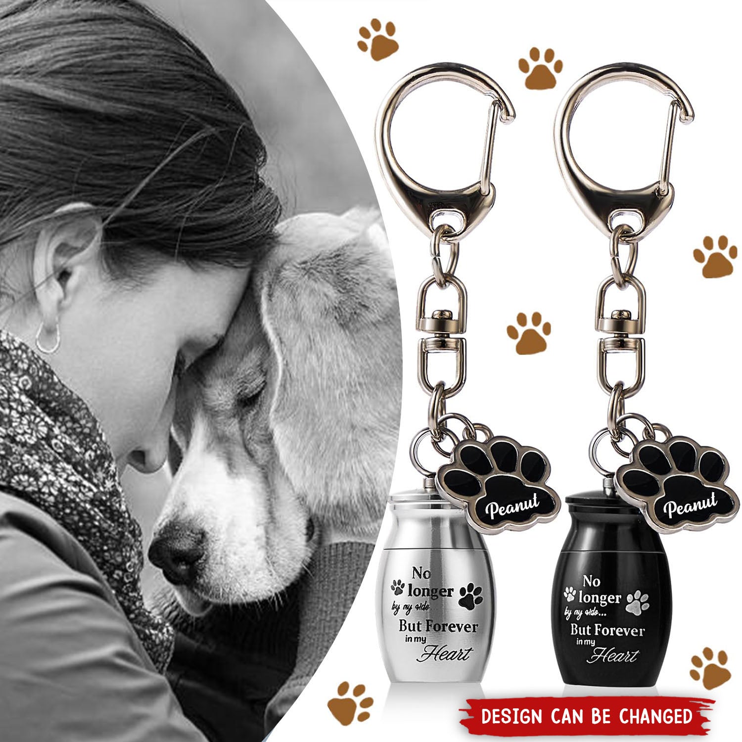 Pet Memorial Ashes Urn With Paw Print Charm Personalized Keychain, Sympathy Gifts For Pet Lovers