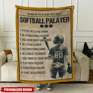 Play With Passion-Personalized Softball Girl Fleece Blanket-Blanket Gift For Softball Lovers