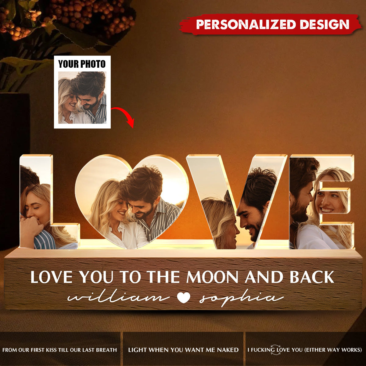 Love You To The Moon And Back-Personalized Photo LED Night Light-Gift For Couple