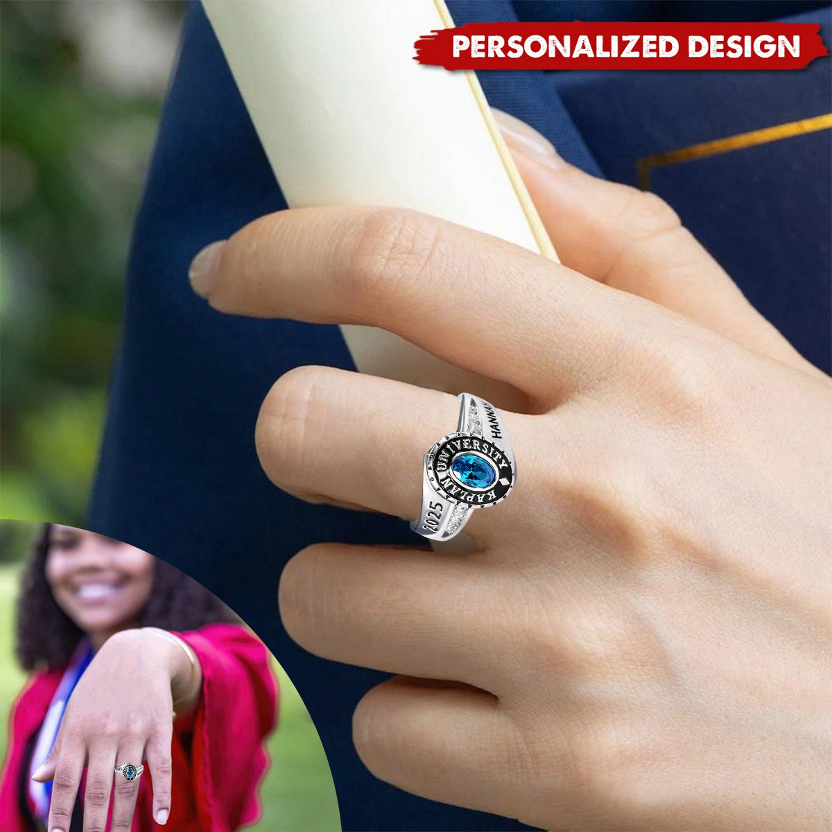 Personalized Engraved Birthstone Graduation Ring-Graduation Gift for Class of Graduates