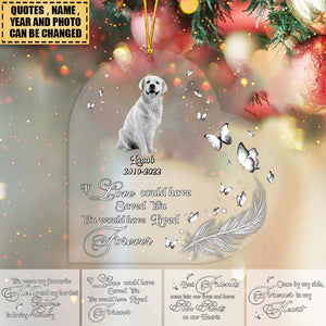 Custom Personalized Memorial Pet Photo Heart Christmas Ornament - Christmas Gift Idea For Pet Owners - If Love Could Have Saved You You Would Have Lived Forever