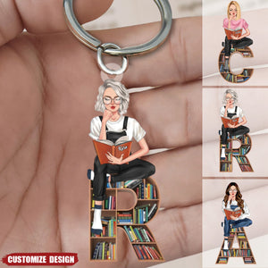 Girl Reading - Personalized Keychain - Gift For Reading Lover