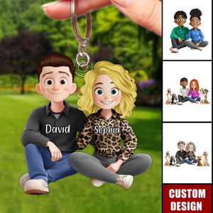 New Version Couple And Dog Cartoon Style Personalized Couple Keychain