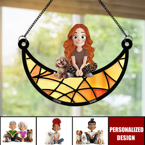 Girl And Her Dogs-Personalized Window Hanging Suncatcher Ornament