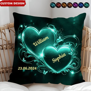 Double Heart Personalized Couple Pillow - Anniversary Gift for Wife Husband