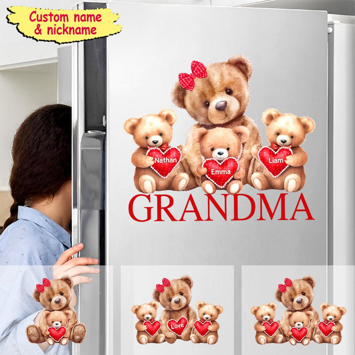 Mama Bear With Cute Little Bear Kids Personalized Decal Gift For Mom/ Grandma