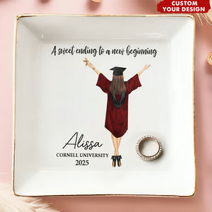 A Sweet Ending To A New Beginning - Personalized Jewelry Dish - Graduation Gift