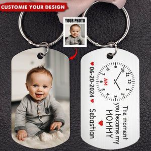 Custom Photo The Moment You Became My Mommy - Personalized Stainless Steel Keychain