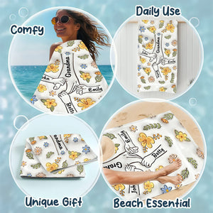 Wonderful Summer With Grandma - Family Personalized Custom Beach Towel - Summer Vacation Gift For Grandma