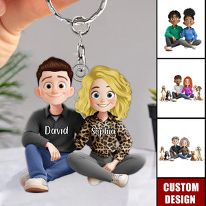 New Version Couple And Dog Cartoon Style Personalized Couple Keychain