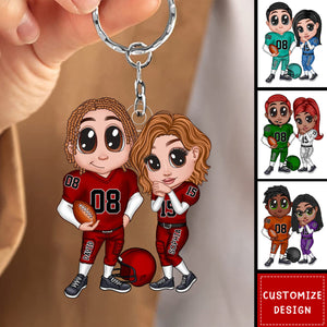 American Football Couple Y2K Style At Field Personalized Acrylic Keychain-Gift For Couple