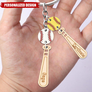 Personalized Name Baseball Keychain, Baseball Bat Keychain,  Softball Keychain, Gift for Sports Mom/Daughter/Baseball Fan