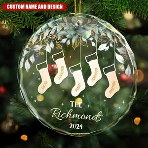 Family Christmas Stocking - Personalized Circle Glass Ornament