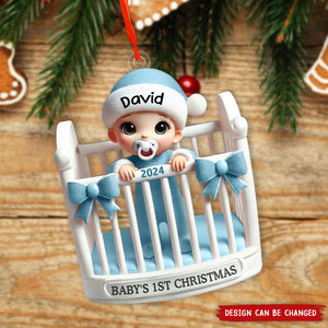 Personalized Baby Inside Crib 3D Effect Baby's First Christmas Ornament-2024 New Release