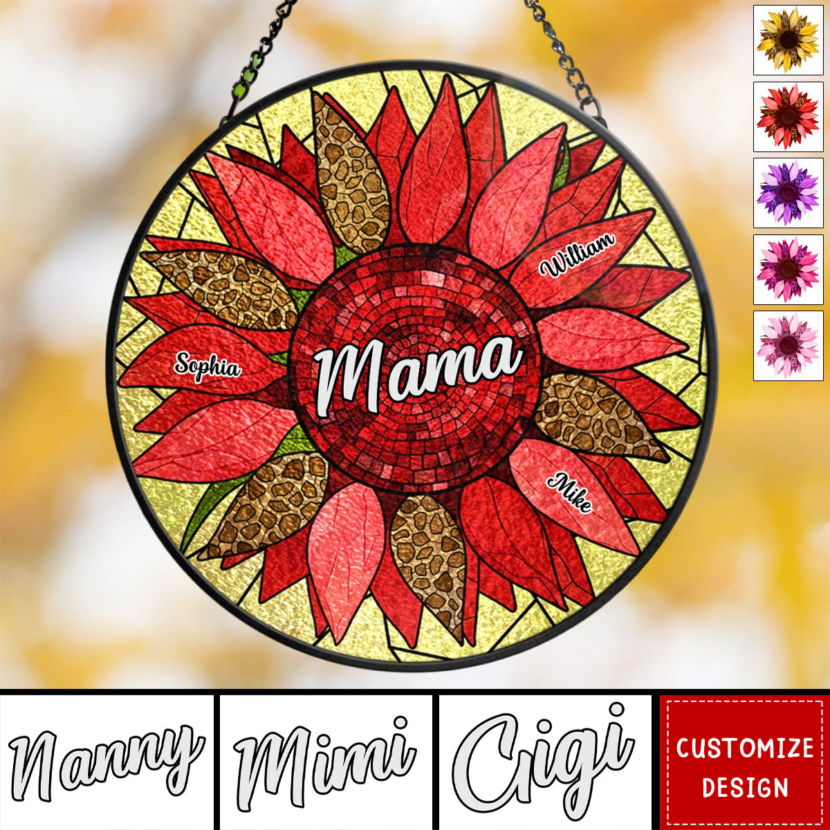 Nana Auntie Mom Family Sunflower - Personalized Stained Glass Window Hanging Suncatcher