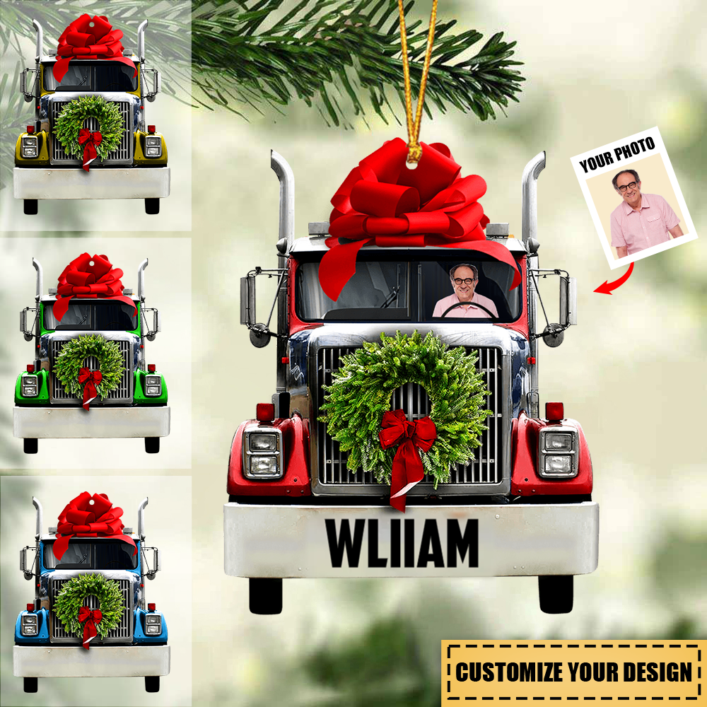 Personalized Christmas Truck Ornament,Your Photo Inside, Christmas Tree Decor