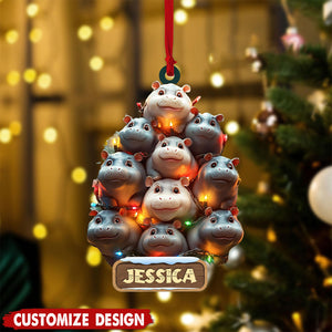 Personalized Adorable Baby Hippo Christmas Ornament - Gifts For Hippo Lover