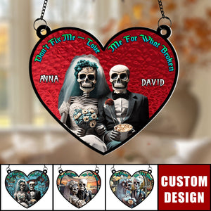 Til Death Do Us Part - Personalized Skull Couple Window Hanging Suncatcher