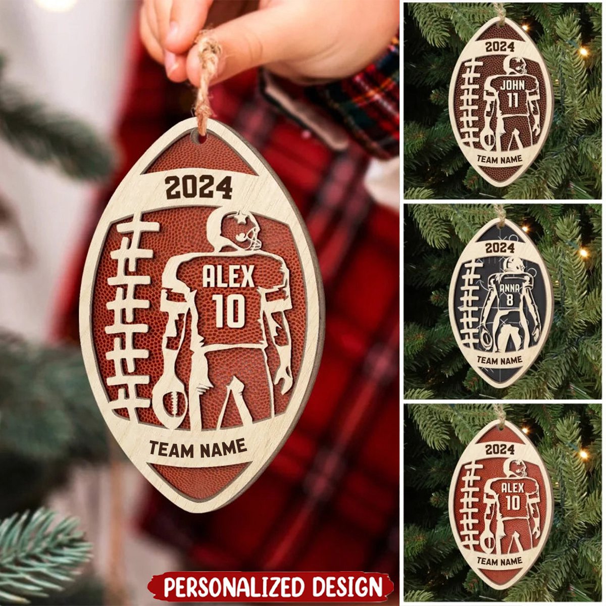 2024 New Release Custom Football Player-Personalized Wooden Ornament-Football Fan Gift