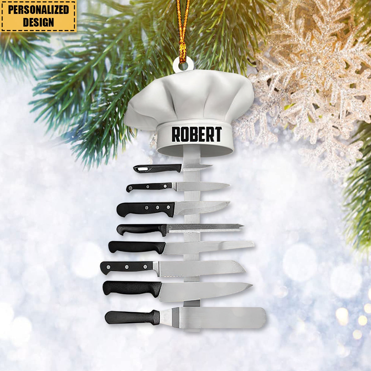 Personalized Chef Hat Knife Shaped Christmas Ornament-Gift for Cooking Lover-2024 New Release