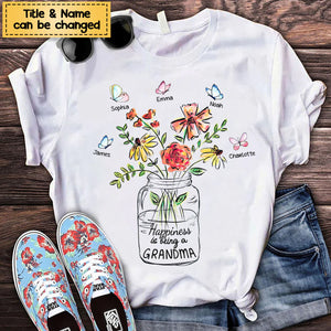 Happiness Is Being A Grandma Mom Vase of Flower Personalized Shirt