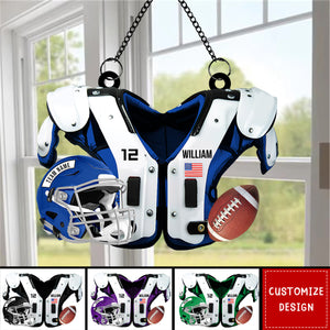 Personalized American Football Shoulder Pads And Helmet Window Hanging Suncatcher Ornament - Gift For American Football