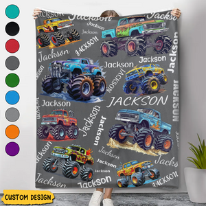 Personalized Name Monster Trucks Blanket for Kids