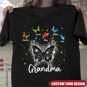 Personalized Grandma Mom Butterfly With Kids Shirt