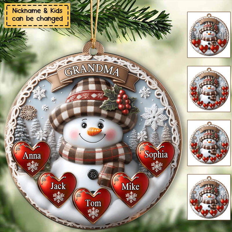 Warm Vintage Snowman Grandma Mom Sweet Heart Kids Personalized Acrylic Ornament