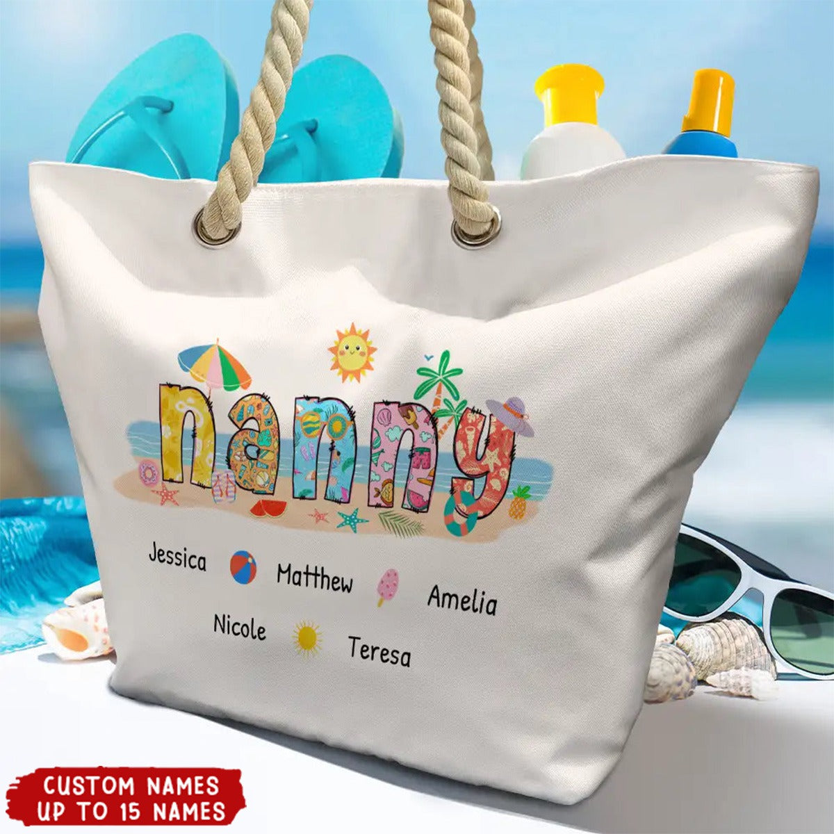 Mom Grandma Beach Summer Vibe - Personalized Beach Bag