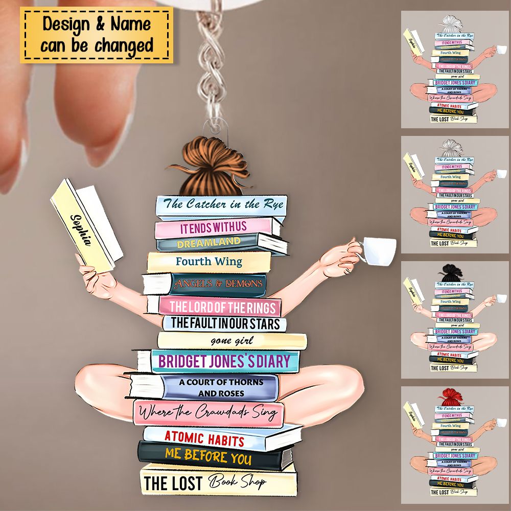 Gift For Book Lovers, Personalized Reading Girl Acrylic Keychain