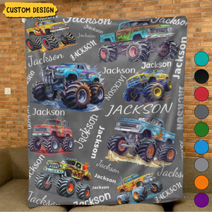 Personalized Name Monster Trucks Blanket for Kids