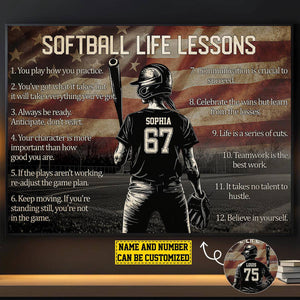 Personalized American Softball Life Lesson Poster-Gift For Softball Lovers