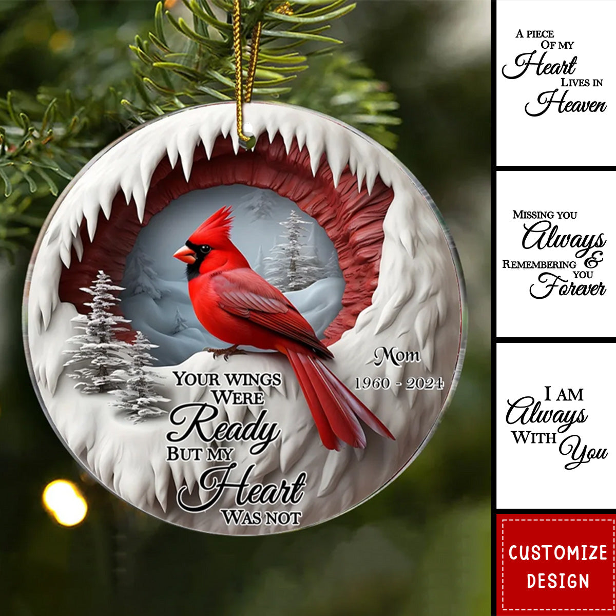 2024 New Release - Your Wings Were Ready But My Heart Was Not - Personalized Cardinal Memorial Ornament