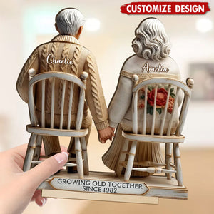 Old Couple Sitting Together Personalized Standing Wooden Plaque, Heartfelt Gift For Couple