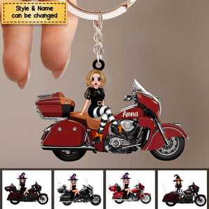 Personalized I Ride A Motorcycle Halloween Ornament / Keychain - Gift For Witch / Girl Bikers