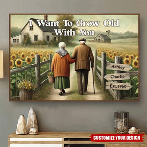 Old Couple Walking Growing Old Together Since Personalized Poster, Heartfelt Gift For Couple