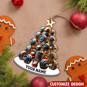 Personalized Dumbbell and Kettlebell Tree Christmas Ornament - Gift for Gym Lover-2024 New Release