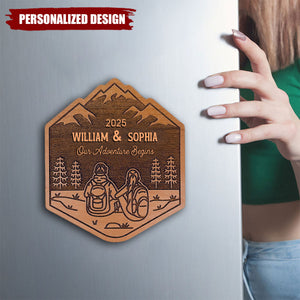 Personalized Hinking Couple Wooden Magnet