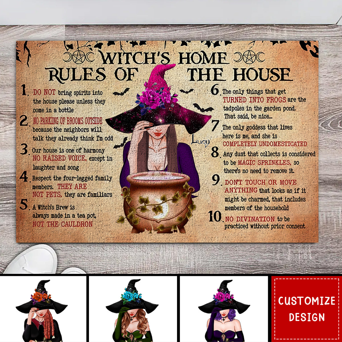 Witch's Home Rules Of The House Area Rug Carpet - Personalized Halloween Doormat