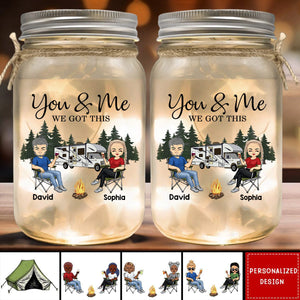 Camping Partners For Life Doll Couple Sitting-Personalized RV Mason Jar Light-Gift For Camping Lovers